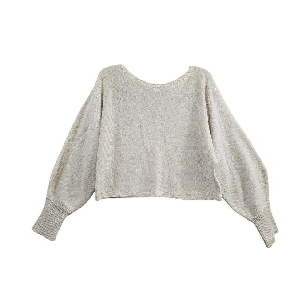 Miou Muse Sweater Womens Small Beige Silk Cashmere Blend Balloon Sleeve Cropped‎